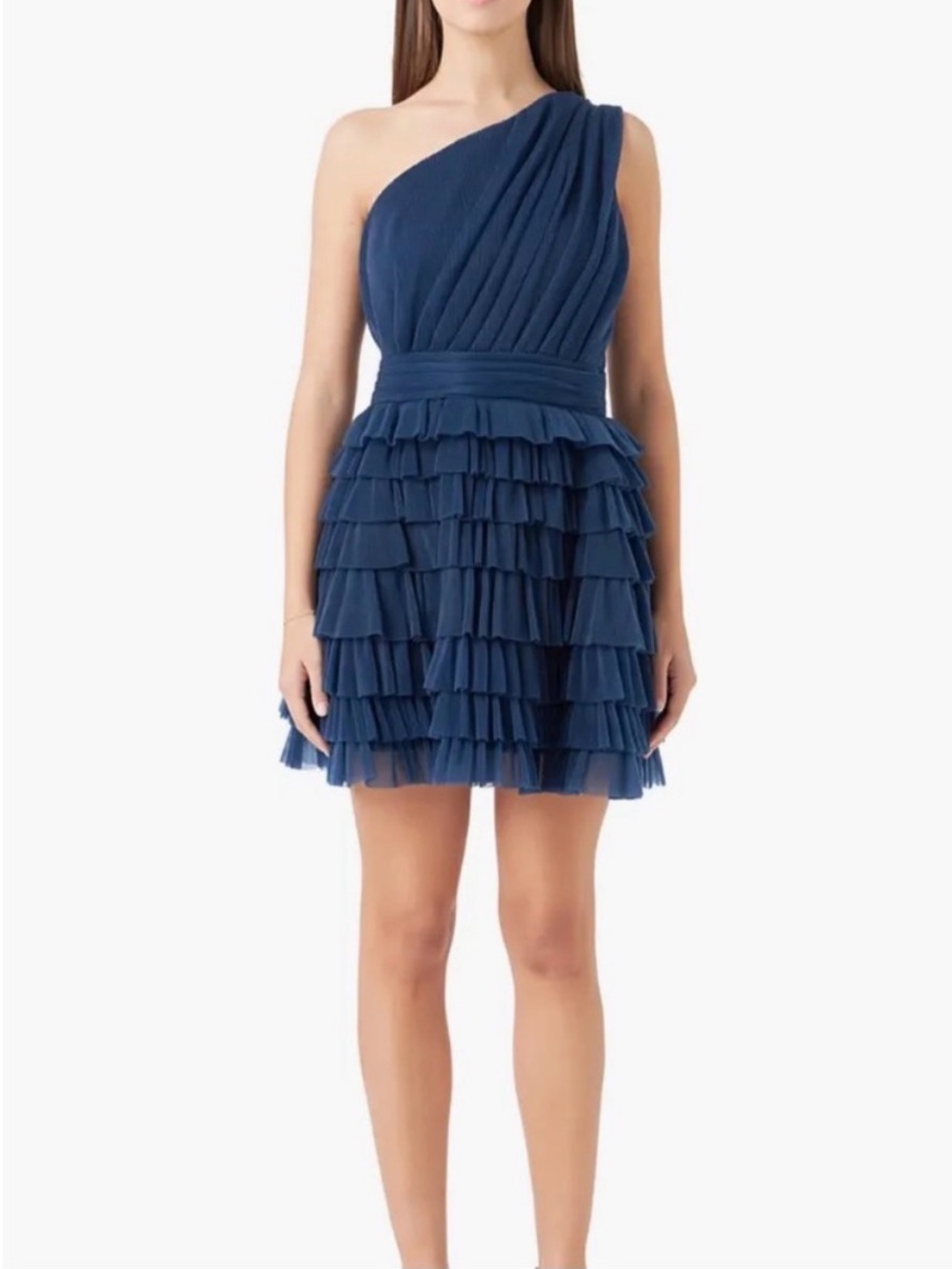 NWTEndless Rose One-Shoulder Navy Ruffle Cocktail Dress